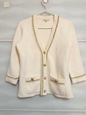 Maje cardigan cream and gold size 3 medium chain contrast sweater medium M